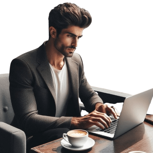 a man sitting at a table using a laptop